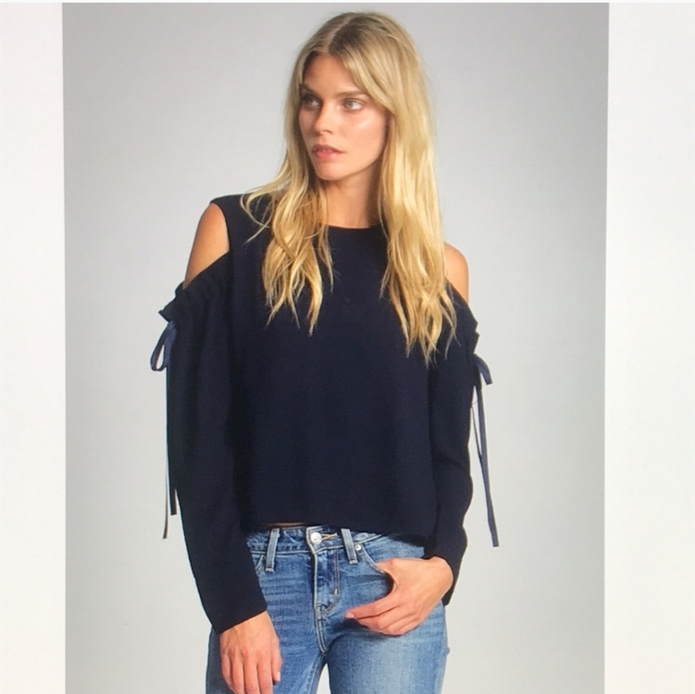 Jack Meets Kate navy blue cold shoulder blouse